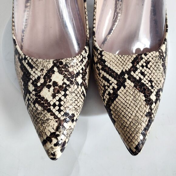 Tahari Kitten Heels Size 10 Snakeskin Tan Brown Pointed Toe Faux Leather Vegan - Picture 6 of 12